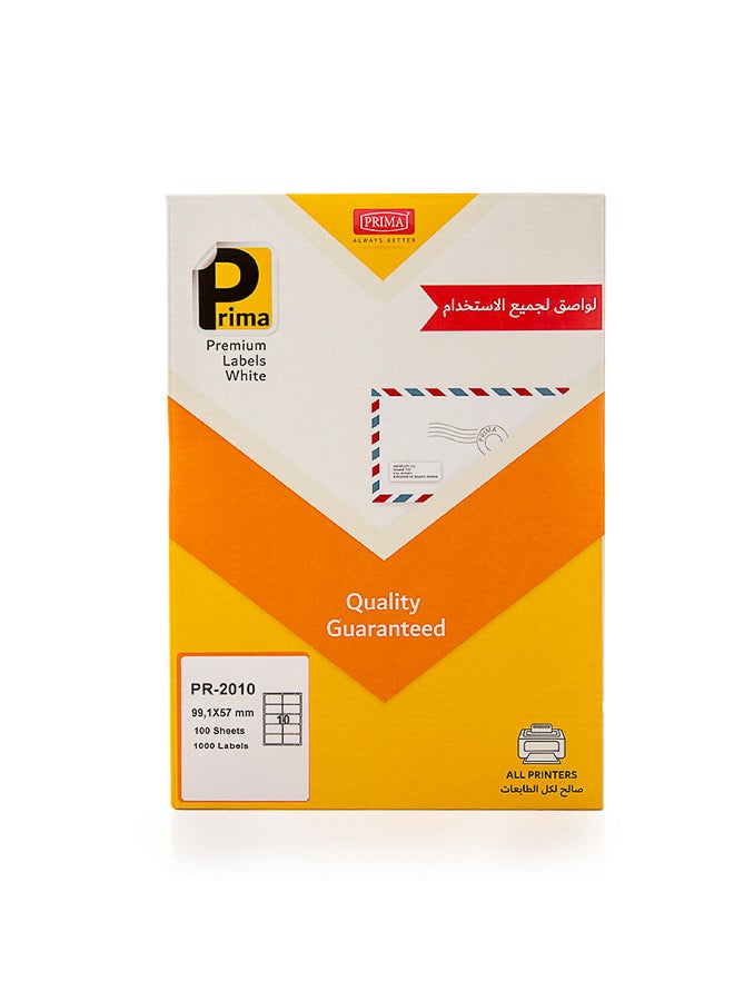 بريما ورقة لاصقة بيضاء دائمة 99.1 × 57 مم، 100 ورقة | ملصقات قابلة للطباعة والكتابة، لاصق قوي مثالية للمطبخ، الملفات، الأعمال المنزلية والمكتبية - Image 1