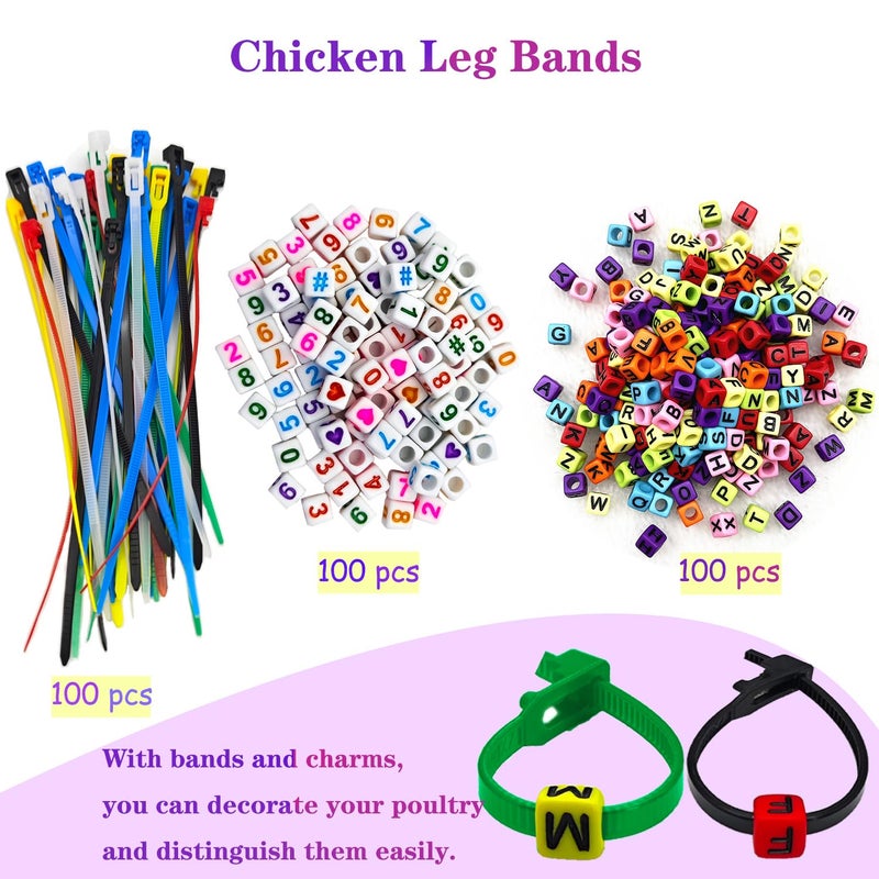 CHENGLAI 100 Pcs Adjustable Chicken Leg Bands, Colorful Poultry Identification Leg Bands with Charms Accessories for Turkey Duck Goose Bird - Image 3