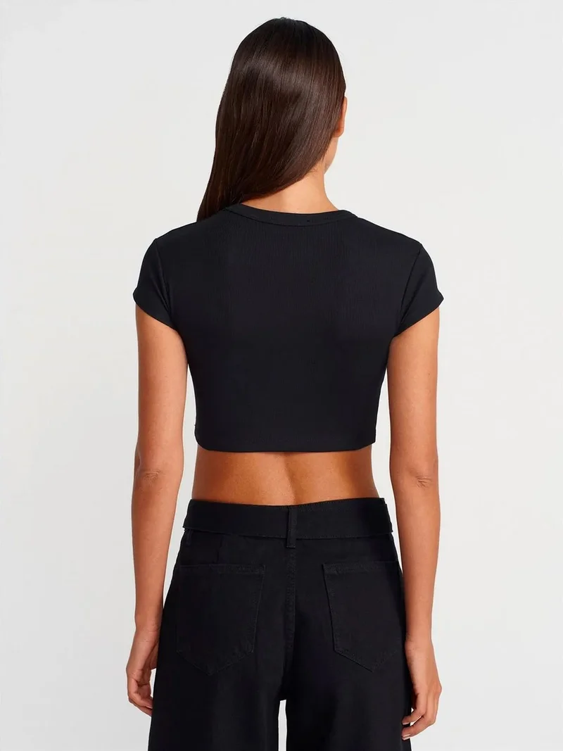 ديلفين DILVIN Women's Slim Fit Crop Crew Neck T-Shirt