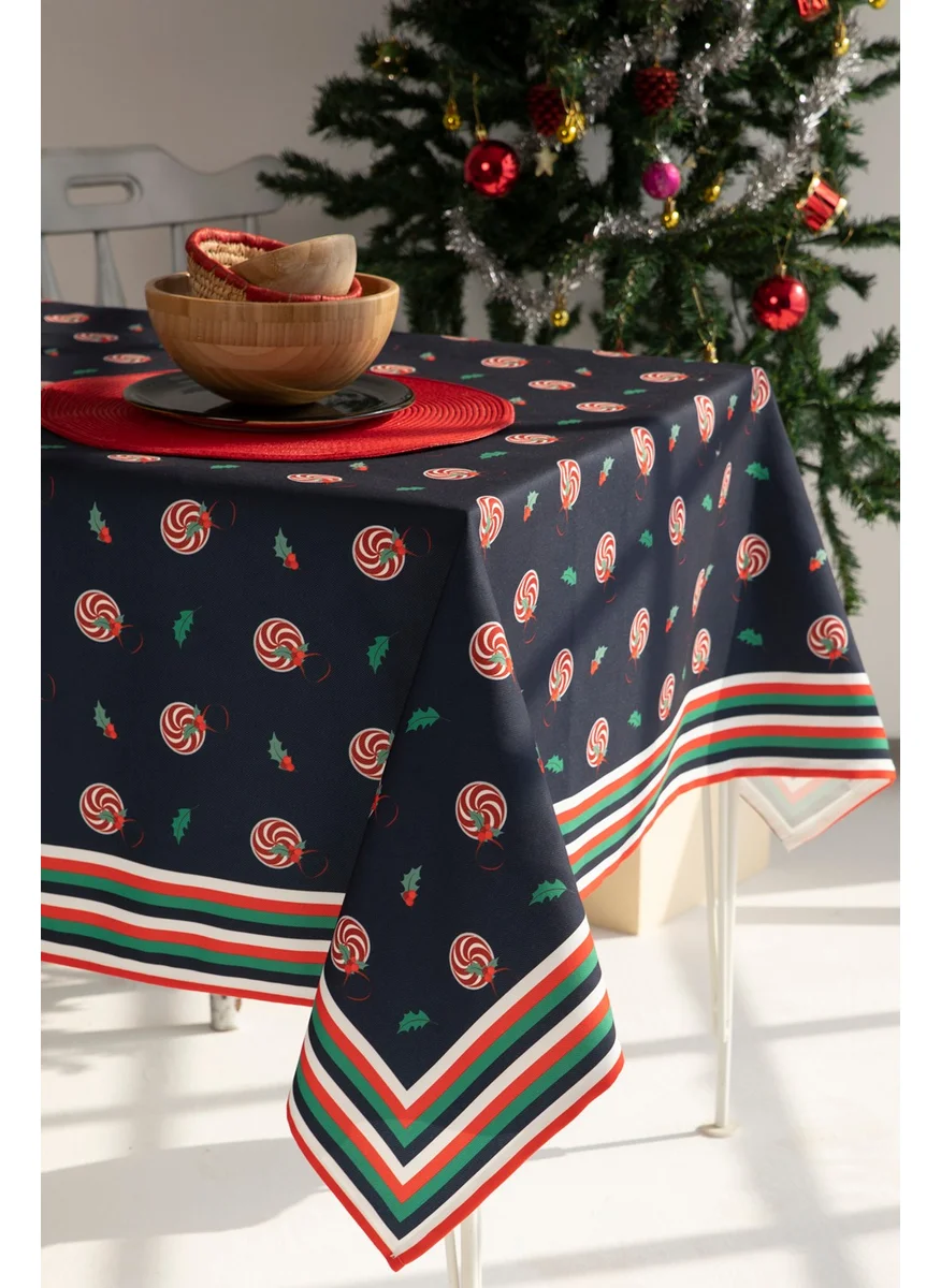 Ays Home Navy Blue Candy Patterned New Year's Tablecloth