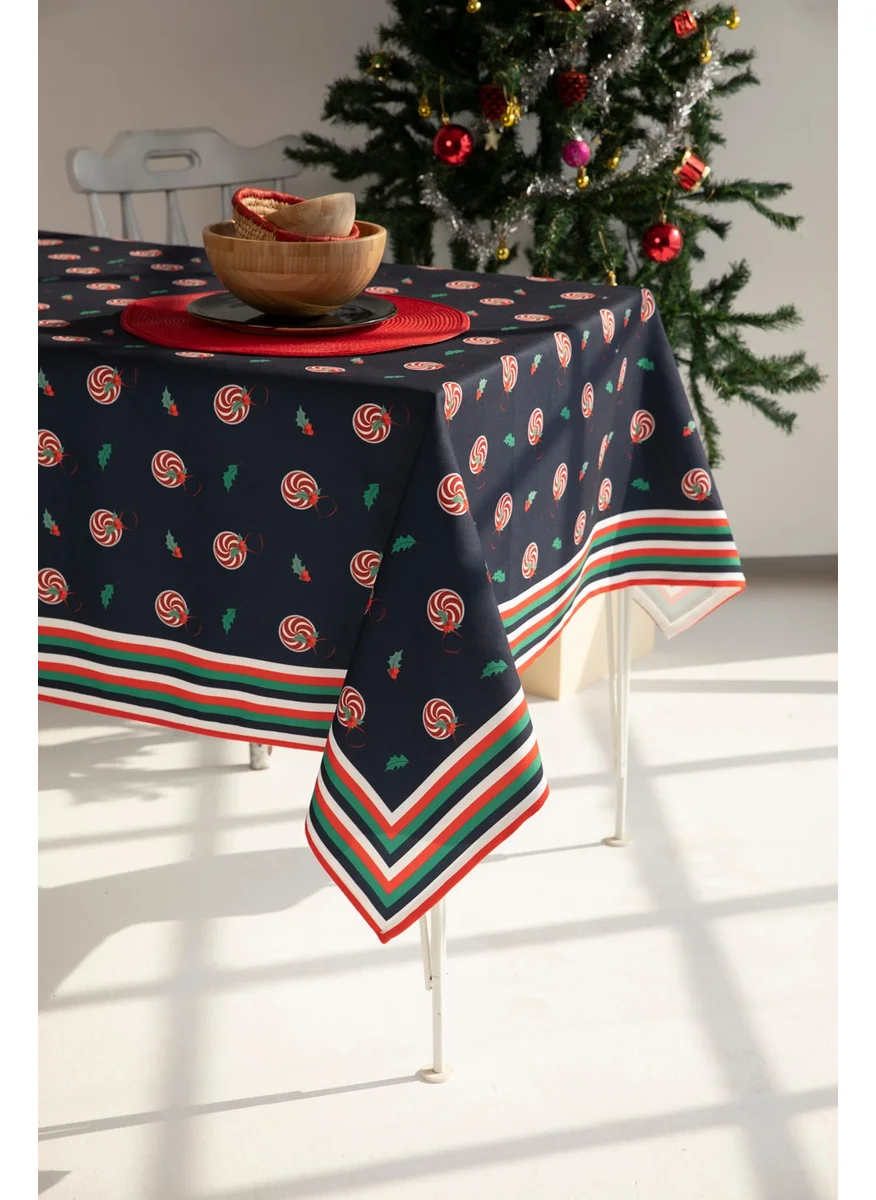 Ays Home Navy Blue Candy Patterned New Year's Tablecloth