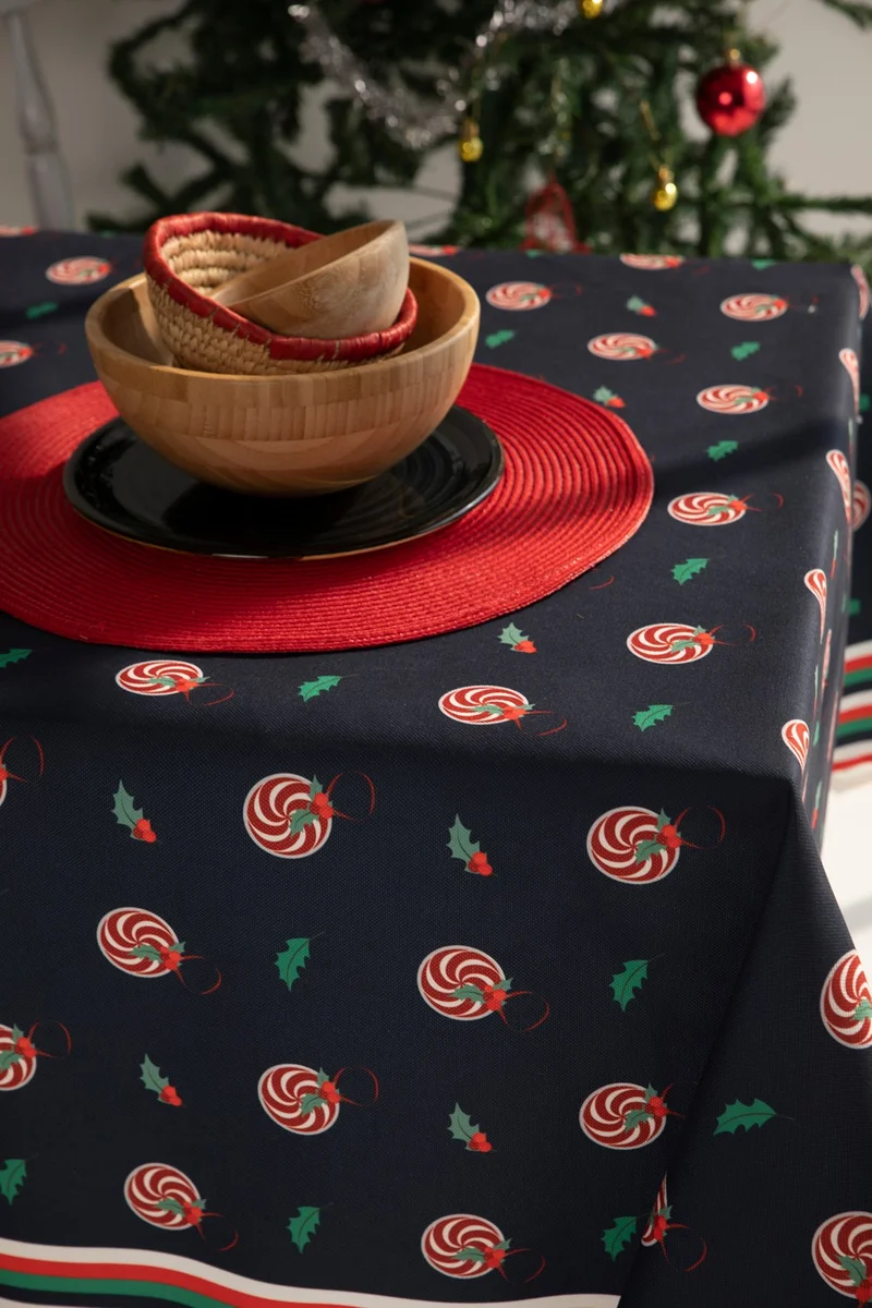 ايس هوم Navy Blue Candy Patterned New Year's Tablecloth