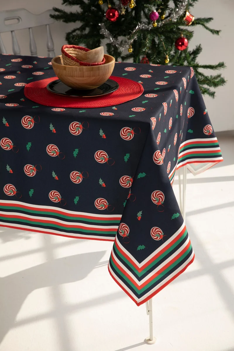 ايس هوم Navy Blue Candy Patterned New Year's Tablecloth