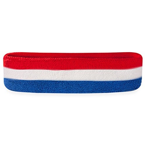 Suddora Workout Headband for Men and Women, Moisture-Wicking Athletic Sweatband, Lightweight Cotton Terry Cloth Bands for Basketball, Tennis,Football, Gym, Running,Cosplay & Costumes(Red, White, Blue) - Image 1