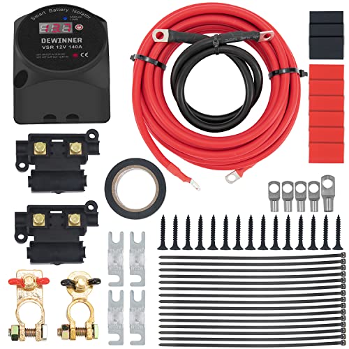 مجموعة عزل البطارية المزدوجة DEWINNER 12V 140Amp أوضاع يدوية أو تلقائية VSR مجموعة مرحل حساسة للجهد مع شاشة LED لعرض الجهد مصممة لـ ATV UTV قارب RV مخيم 5 عجلات مركبة خارج الطريق