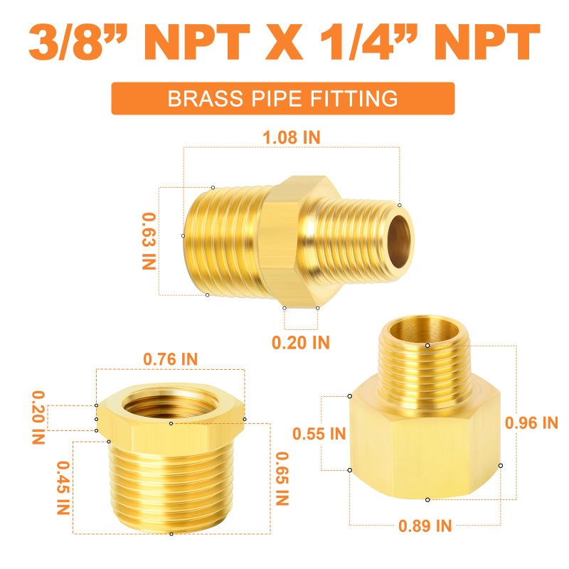 غاشر 3  قطع نحاس نقاص   بوشنغ   3/8" ام بي تي × 1/4" ام بي تي أنثى - Image 2