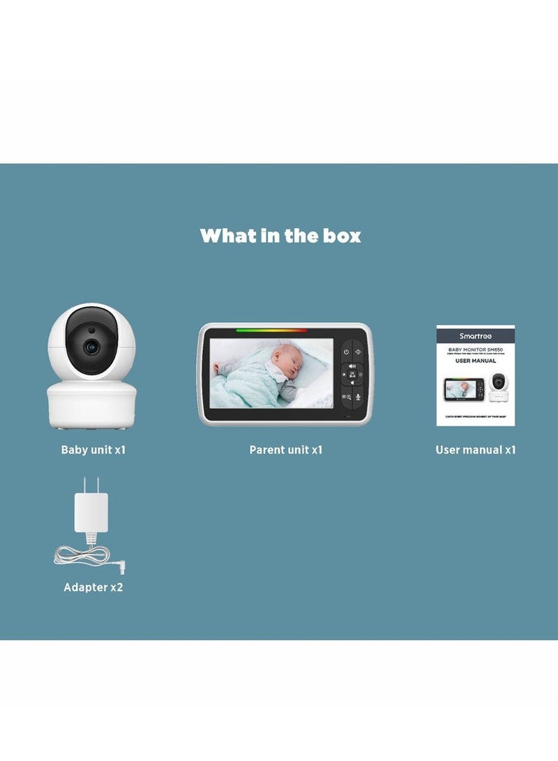 Crony SM650 5-inch TFT LCD Baby Monitor with Night Vision, Two-Way Audio, Wireless Connectivity, 355° Horizontal & 120° Vertical PTZ, 5" Large Screen, Temperature Alarm, Lullabies, 2100mAh Battery - Image 3