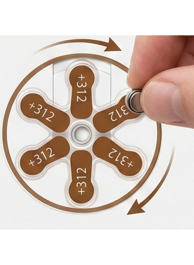 بطارية سماعة الأذن حجم 312 1.45 فولت (علامة بنية) - بديل زرية PR41 لسماعات الأذن الرقمية RIC و BTE [عبوة من 6] - تدوم طويلاً وصوت واضح - Image 4