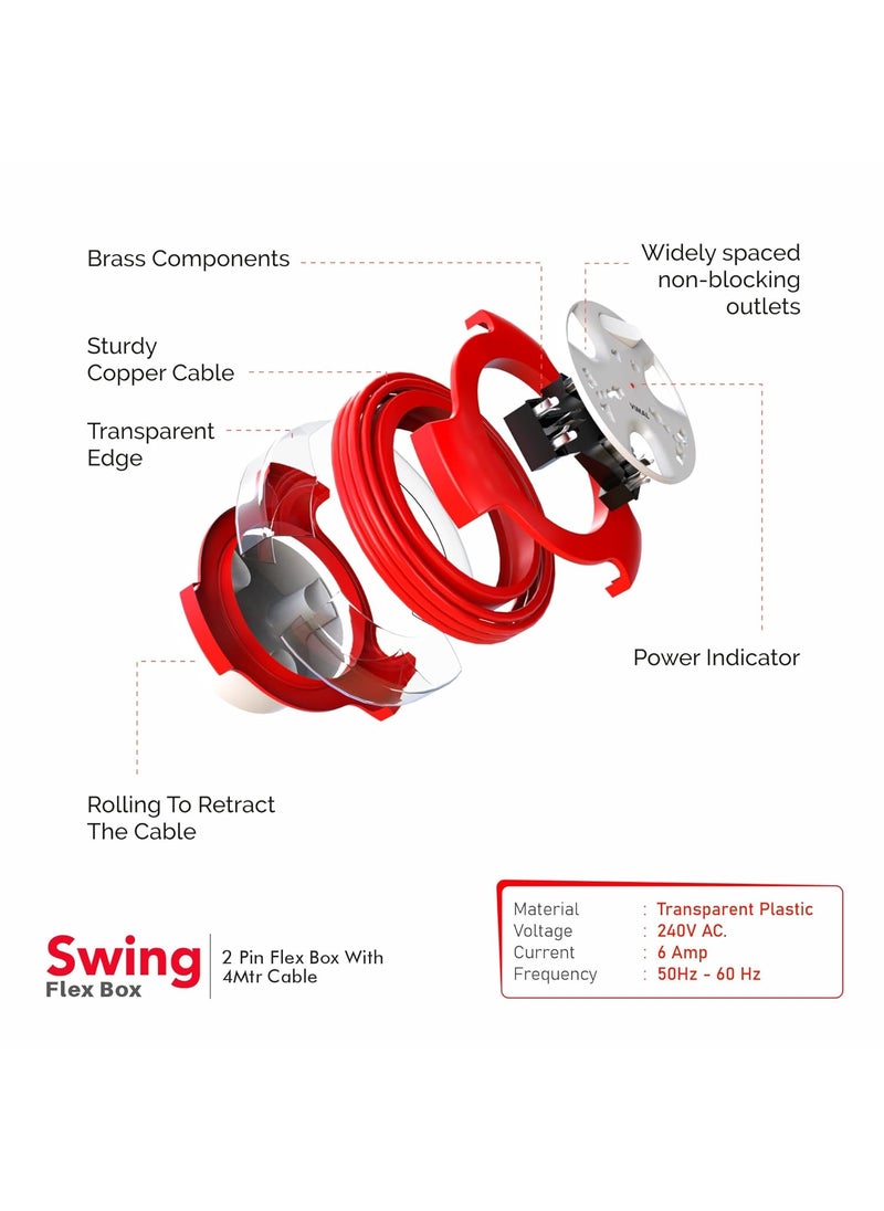 VIMAL WIRING DEVICES Vimal Swing 2 Pin Extension Cord 4 MtrCable with International SocketPower switch Power Indicator  - Image 3