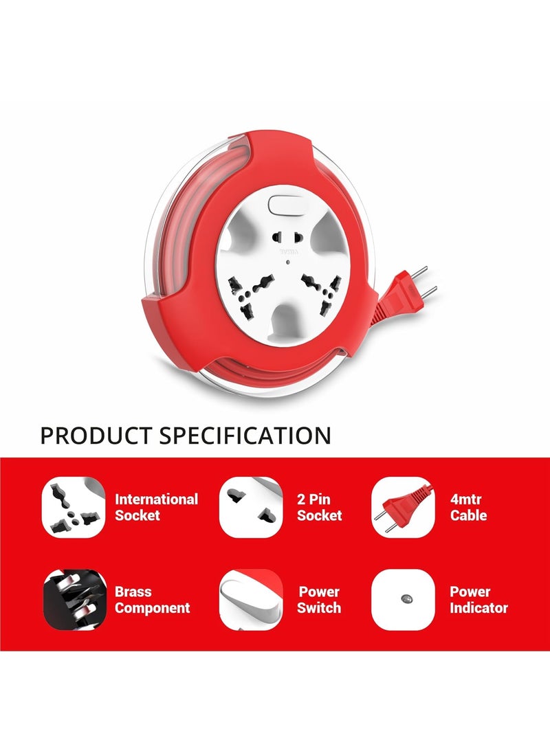 VIMAL WIRING DEVICES Vimal Swing 2 Pin Extension Cord 4 MtrCable with International SocketPower switch Power Indicator  - Image 2