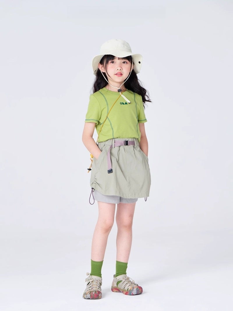 Girls'' Summer Outfit Set: New Style with Visible Stitching, Slim Fit, Versatile Short Casual Short-Sleeve Quick-Dry Shorts Dress - Image 3