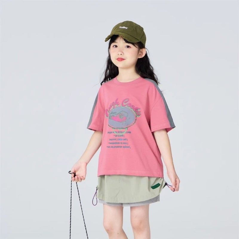 Girls'' Summer Outfit Set: New Style with Visible Stitching, Slim Fit, Versatile Short Casual Short-Sleeve Quick-Dry Shorts Dress - Image 1