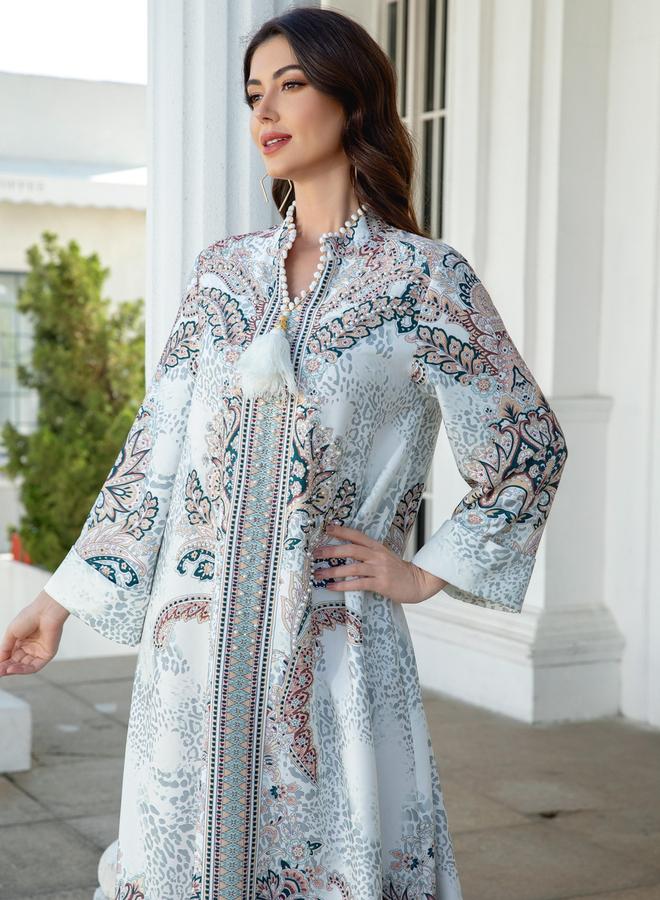 Take Two Printed Embellished Faux Pearl Detail Jalabiya - Image 2