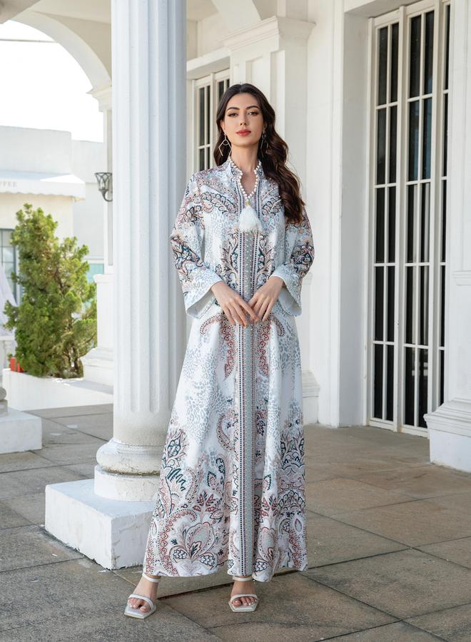 Take Two Printed Embellished Faux Pearl Detail Jalabiya - Image 3