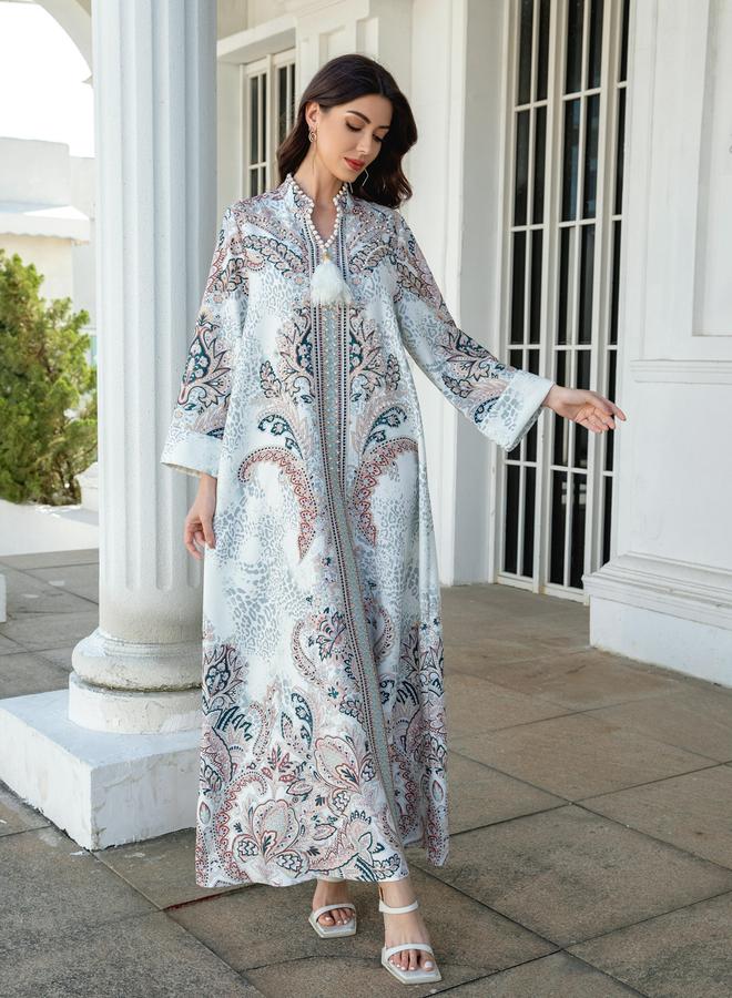 Take Two Printed Embellished Faux Pearl Detail Jalabiya - Image 5