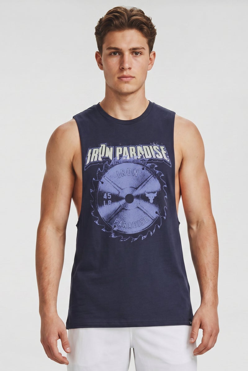 Under Armour x Project Rock Men Loose Fit Sleeveless Training Vest, Navy - Image 1
