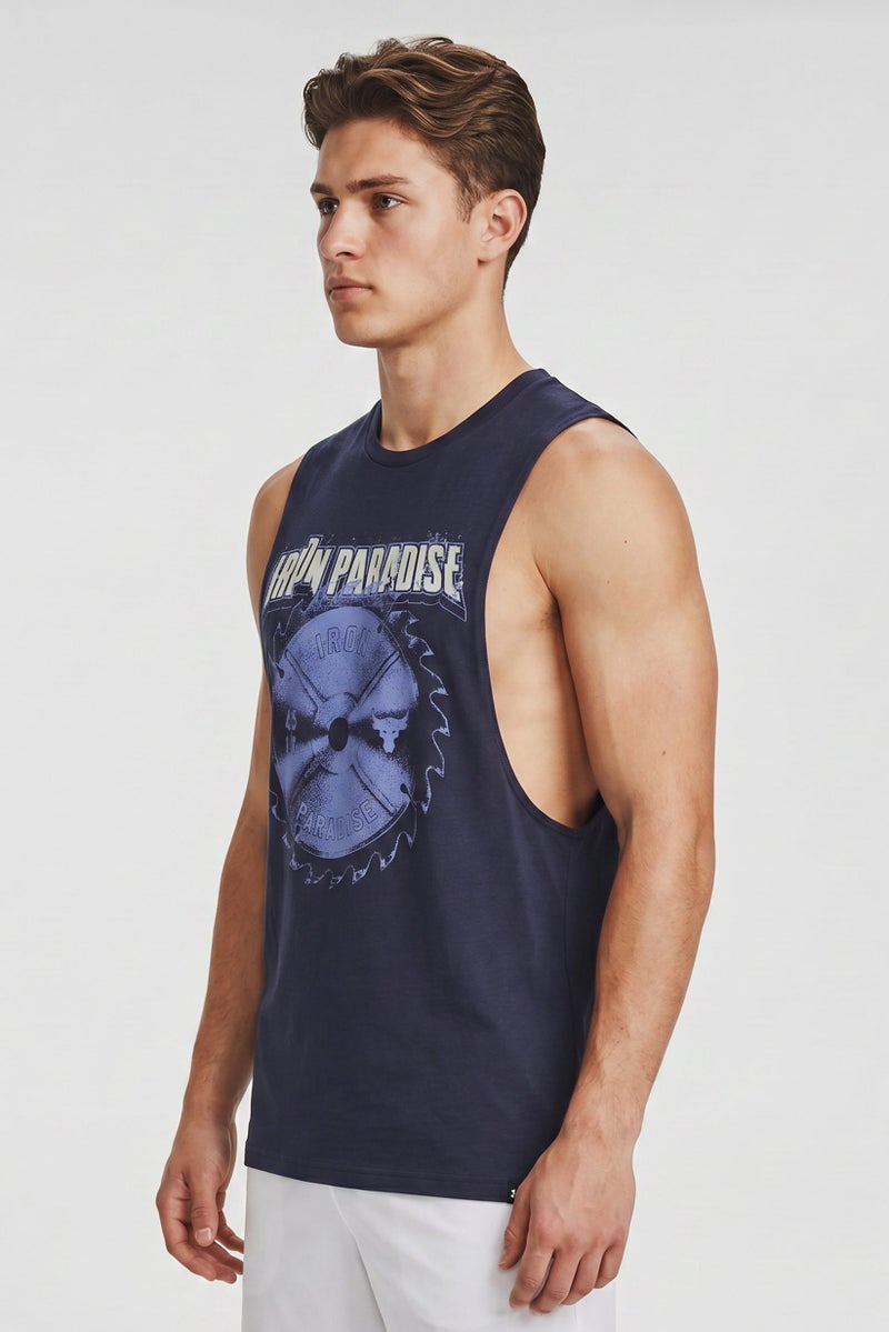 Under Armour x Project Rock Men Loose Fit Sleeveless Training Vest, Navy - Image 3