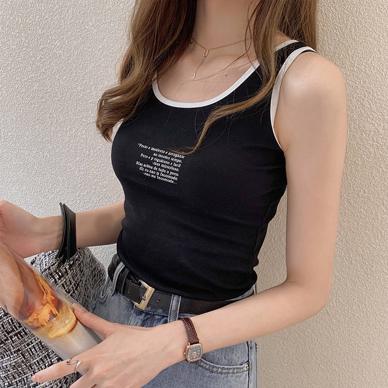 Chubby Girl Plus Size Color Contrast Camisole Women'S Summer Sports Inner Wear White Base Shirt Top Instagram Trendy - Image 4