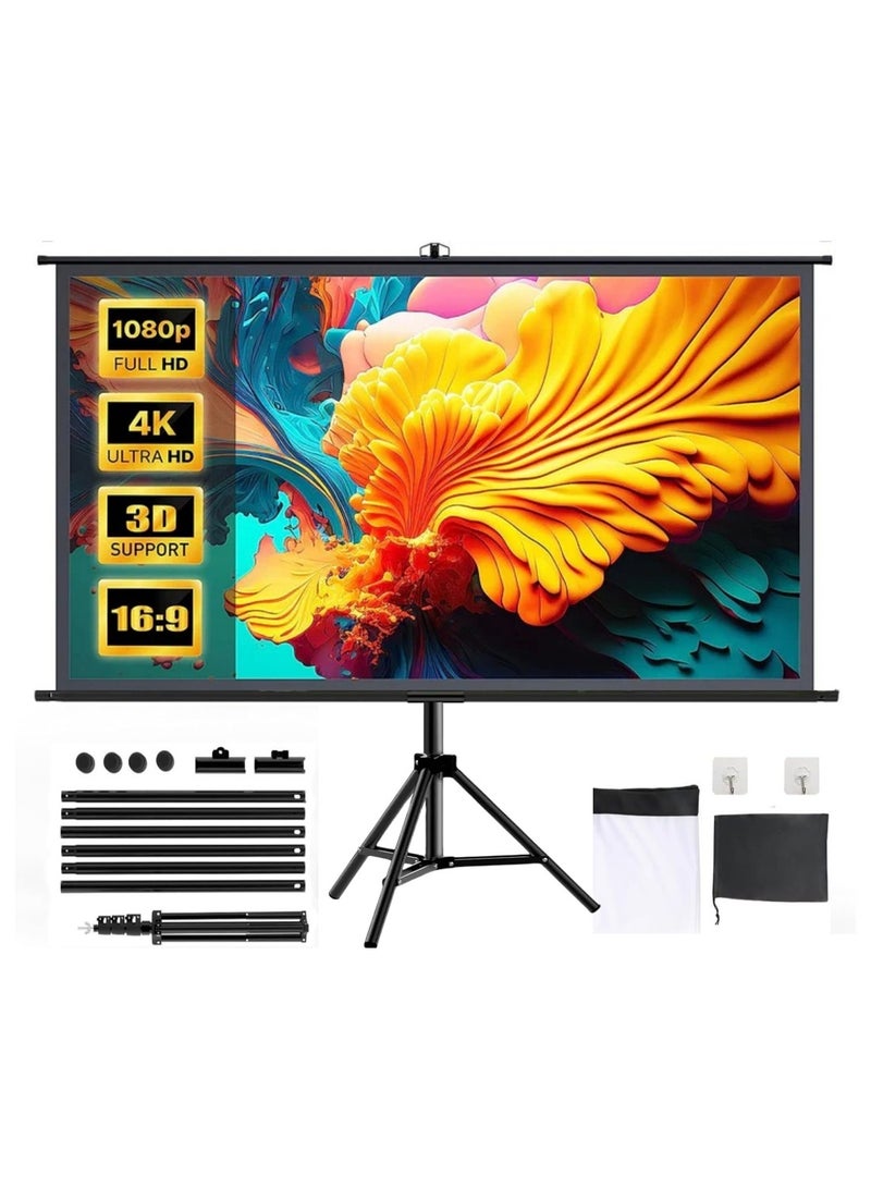 Flash Hawk 2-in-1 84 inch 16:9 Portable Foldable Projection Screen Soft Curtain With Tripod Stand and Carrying Bag for Indoor Outdoor Home Theater Backyard Cinema Travel - Image 1