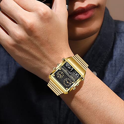 Weicam Men Luxury Luminous Waterproof Square Dial Digital Watch Analog Quartz Wristwatches Dual Display - Image 2