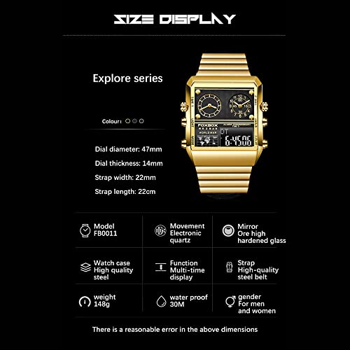 Weicam Men Luxury Luminous Waterproof Square Dial Digital Watch Analog Quartz Wristwatches Dual Display - Image 4