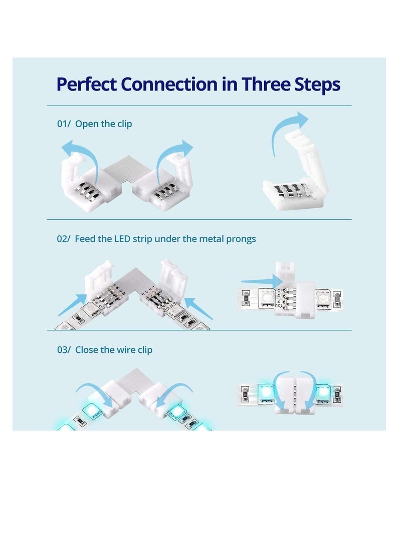 40pcs 10mm 4Pin LED Strip Connector Wire 5050 RGB 12 Pack Gapless 6 Corner Connectors for Multicolor Strip 5V 24V 20W Wire Clip 2 Opening Tool - Image 3