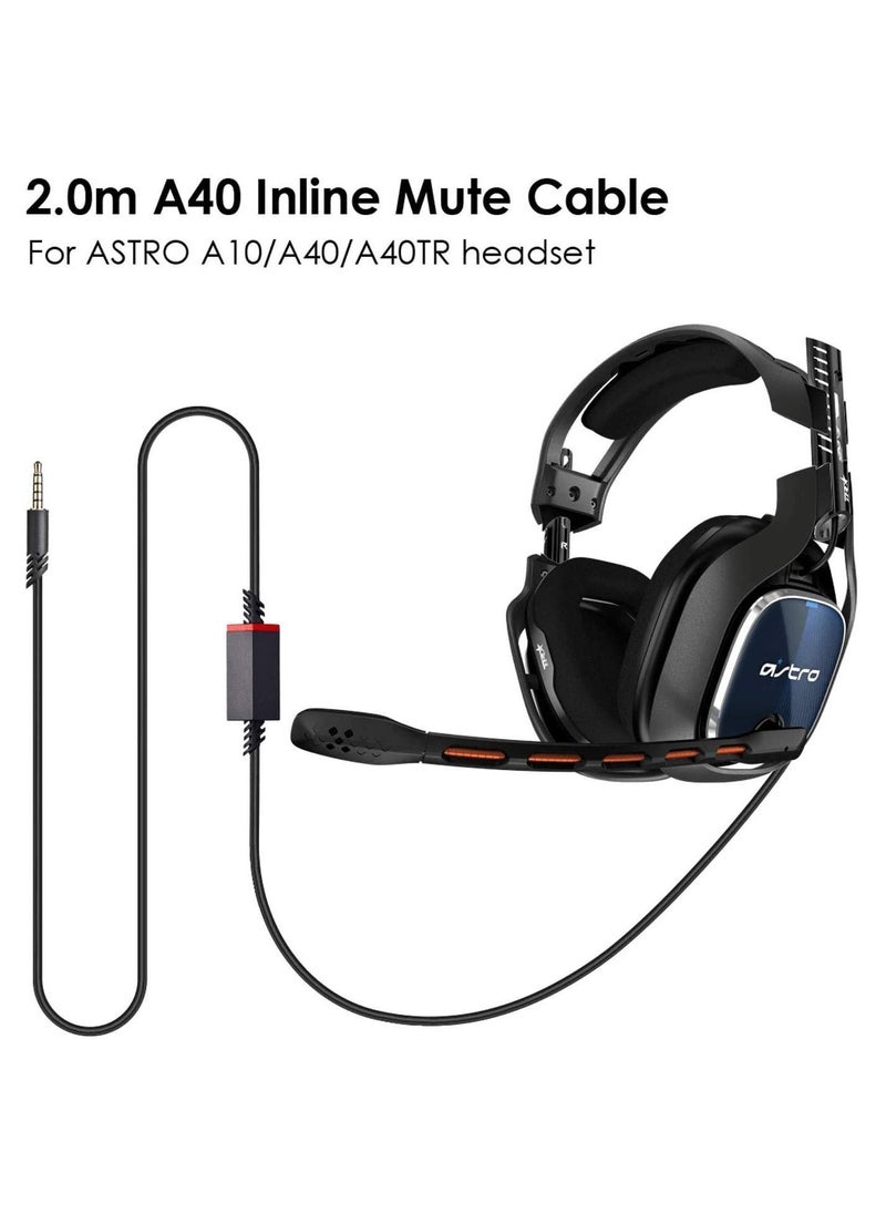 VKL - Replacement Astro A10 A40 Cable 2.0M Inline Mute Cable Cord Compatible with A10/A40 Gaming Headsets Xbox One Ps4 Controller Headphone Audio Extension 6.5 Feet Black - Image 1