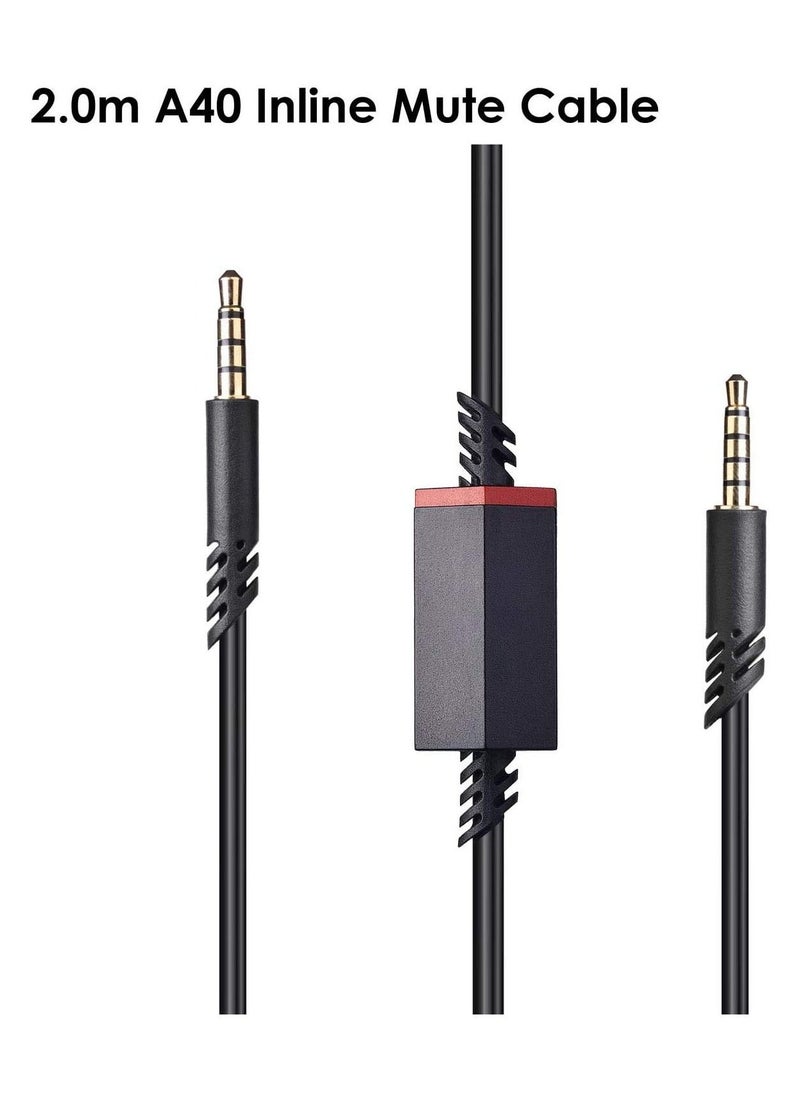 VKL - Replacement Astro A10 A40 Cable 2.0M Inline Mute Cable Cord Compatible with A10/A40 Gaming Headsets Xbox One Ps4 Controller Headphone Audio Extension 6.5 Feet Black - Image 1