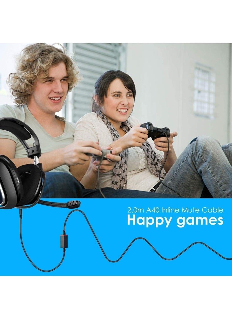 VKL - Replacement Astro A10 A40 Cable 2.0M Inline Mute Cable Cord Compatible with A10/A40 Gaming Headsets Xbox One Ps4 Controller Headphone Audio Extension 6.5 Feet Black - Image 1