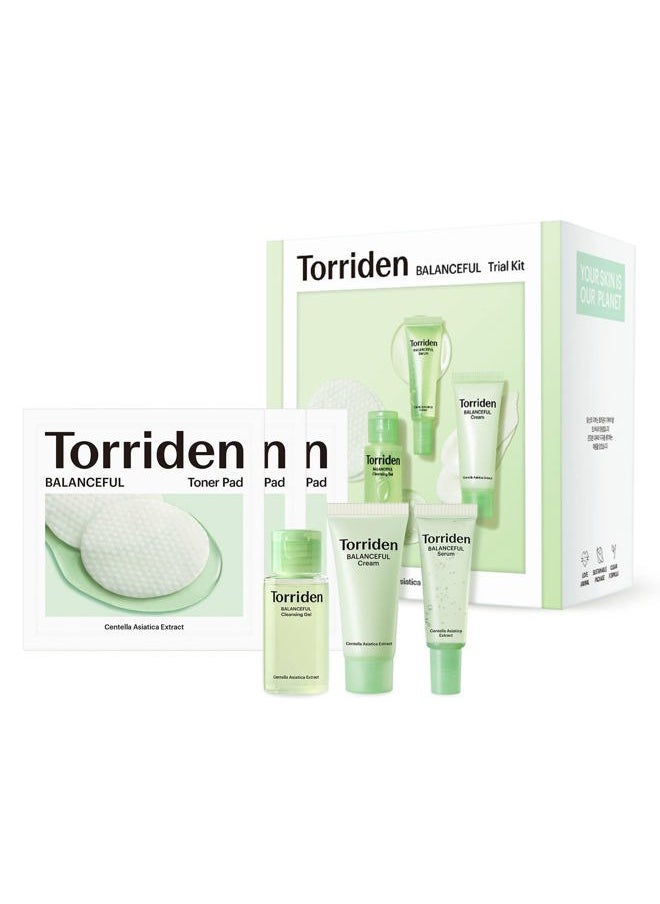 Torriden - BALANCEFUL Cica Trial Kit, 5D Cica Infused Daily Skincare Kit - 4 Step Regimen with Cleansing Gel, Toner Pad, Serum, and Cream | Korean Skin Care Set - Image 1