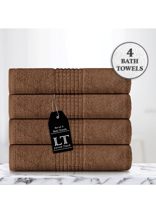 Lavish Touch Mosaic 4 Pack Premium Bath Towels Mocha (70 x 140 cm) 100% Cotton 700 GSM, 2 ply, Highly Absorbent Quick Drying - Image 1