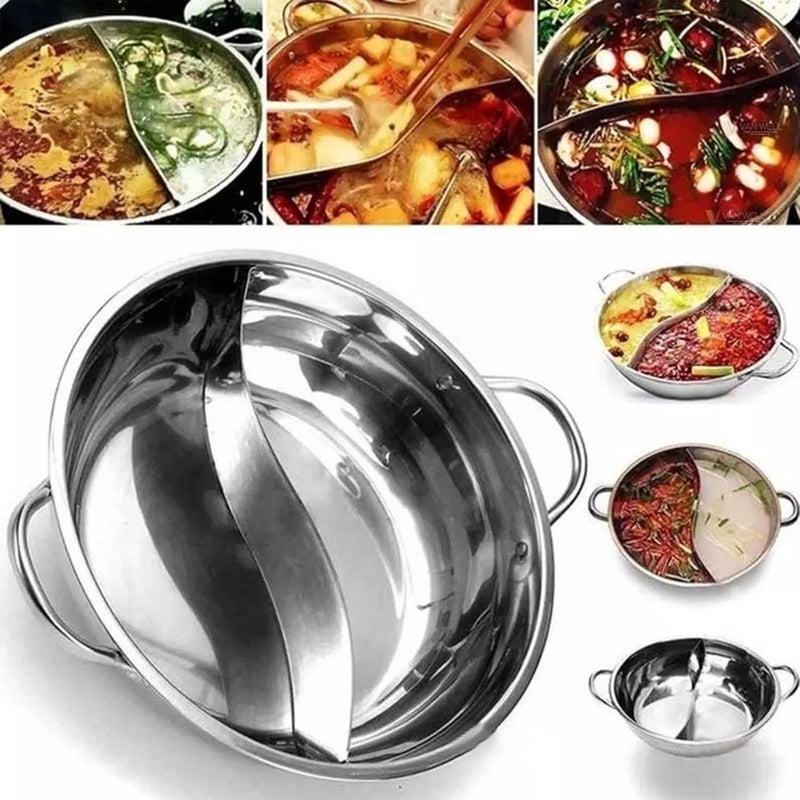 Delavala Stainless Steel Shabu Shabu Hot Pot with Divider for Induction Cooktop Gas Stove 30cm with Cover Partition Pot Cooking PotBig Soup PotTwoFlavor Design S Grid Mandarin Duck Pot - Image 5