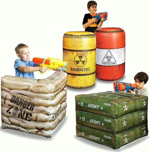 NINOSTAR Package 4 Combat Battlefield Inflatables, Compatible with Nerf, Laser tag, Water Gun for Boys Birthday Party Activities and Decoration. Premiume Pack Include Water chember and Repair kit. - Image 5