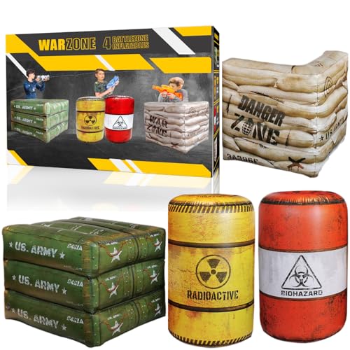 NINOSTAR Package 4 Combat Battlefield Inflatables, Compatible with Nerf, Laser tag, Water Gun for Boys Birthday Party Activities and Decoration. Premiume Pack Include Water chember and Repair kit. - Image 1
