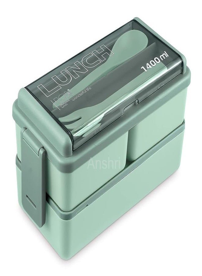Anshri 3 Compartment Lunch Box, Tiffin Box for Office MenWomenkids Lunch Box, Microwave Safe Leak Proof & Removable School,Garden,Travel Lunch Boxes (Pista,1400 Ml) (Pack of 1) - Image 1