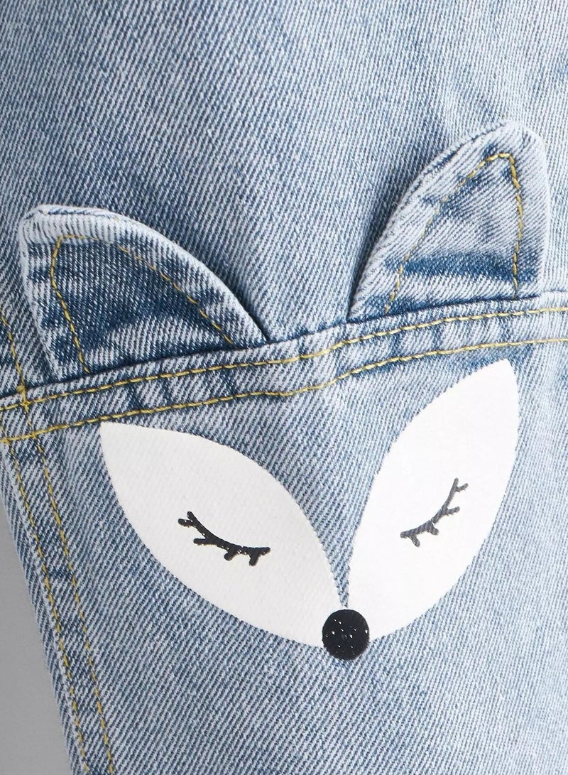 Girls Cartoon Graphic 3D Ear Design Carrot Jeans  - Image 4