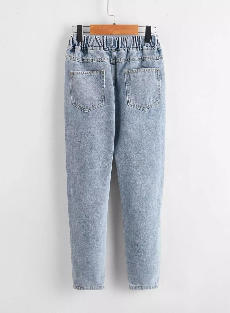 Girls Cartoon Graphic 3D Ear Design Carrot Jeans  - Image 2