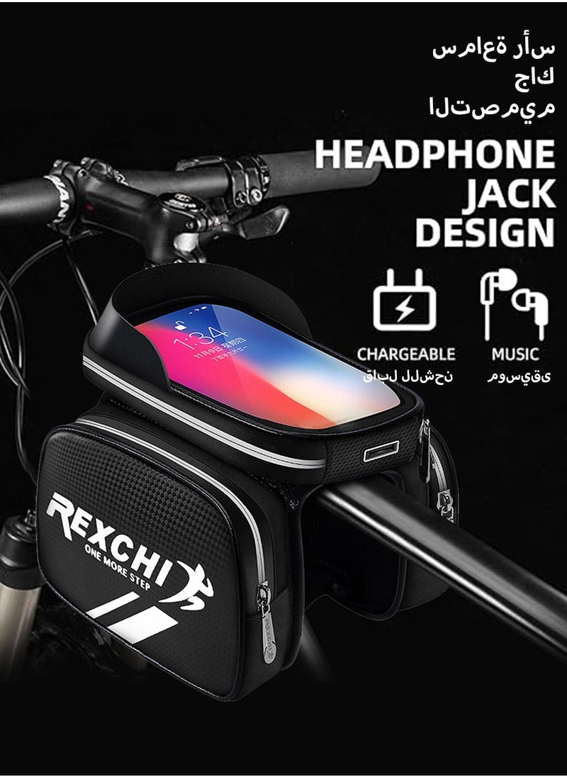 REXCHI Bicycle Frame Bag, Waterproof Bike Frame Bag, Detachable Bike Pouch Bag Bike Handlebar Bag, Cycling Front Top Tube Touchscreen Phone Mount for Smartphone up to 6.5''  - Image 2
