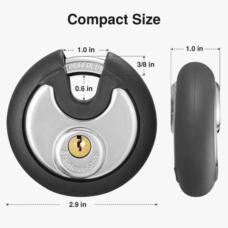 Puroma Keyed Padlock, Stainless Steel Locker Lock Heavy Duty Locks with 3 Keys, Waterproof Gate Storage Unit Lock with Rubber Bumper for Warehouse, Gym Storage Locker, and Outdoors (1 Pack) - Image 2