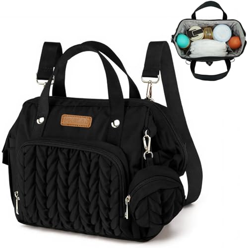 FHELAD Small Diaper Bag Backpack Toddler Diaper Bags Waterproof MultiFunction Newborn Baby Stylish Mini Tote Maternity Bags Black with Pacifier Case - Image 1