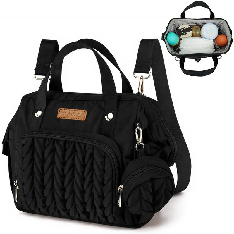 FHELAD Small Diaper Bag Backpack Toddler Diaper Bags Waterproof MultiFunction Newborn Baby Stylish Mini Tote Maternity Bags Black with Pacifier Case - Image 2