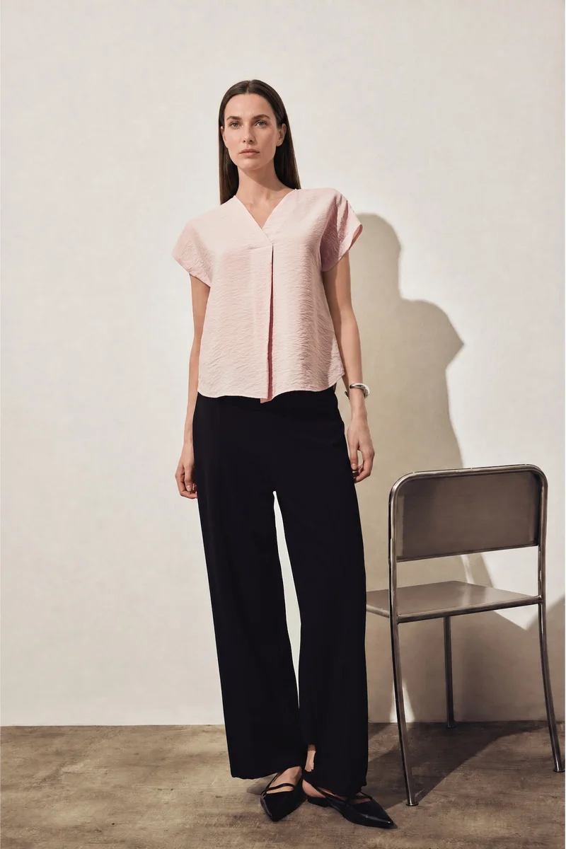 Defacto Light Pink Crew Neck Short Sleeve Blouse