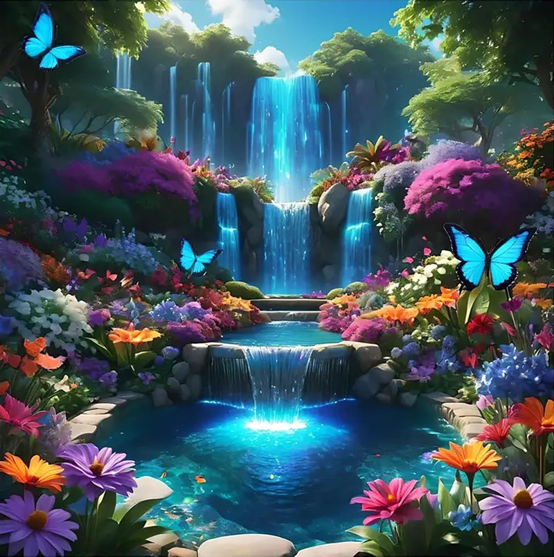 CHWGLFGG Landscape Scenery Diamond Art Kits for Adults Beginners, 5D DIY Full Round Drill Diamond Painting Kits Waterfall, Paint by Diamonds Dot Gem Art Crystal Flower Easy,Home Wall Decor 13.7X13.7Inch - Image 1