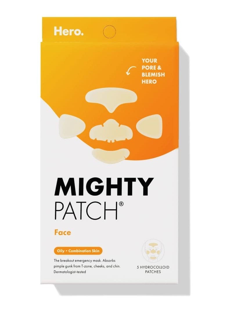 Mighty Patch Mighty Patch™ Face Patch from Hero Cosmetics - XL Hydrocolloid Face Mask for Acne, 5 Large Pimple Patches for Zit Breakouts on Nose, Chin, Forehead & Cheeks - Vegan-Friendly (1 Count)  - Image 1