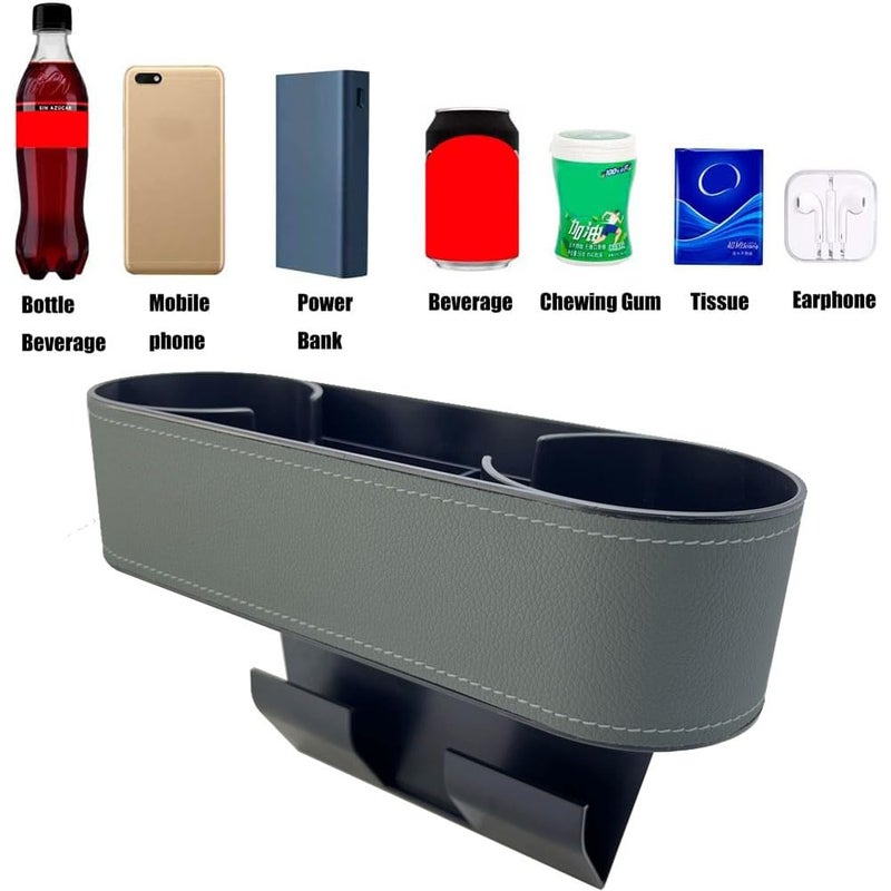 CMWWYFC Cup Holder for Car Seat Gap Organizer, Multifunctional Cup Drink Holders with PU Leather Cover,Side Insert Center Console Gap Filler Storage Box for Mug Bottle CellPhones Keys Coffee Coasters grey2 - Image 3