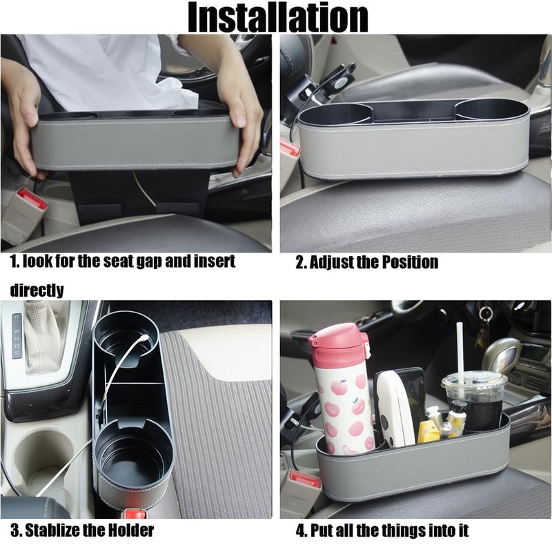 CMWWYFC Cup Holder for Car Seat Gap Organizer, Multifunctional Cup Drink Holders with PU Leather Cover,Side Insert Center Console Gap Filler Storage Box for Mug Bottle CellPhones Keys Coffee Coasters grey2 - Image 5