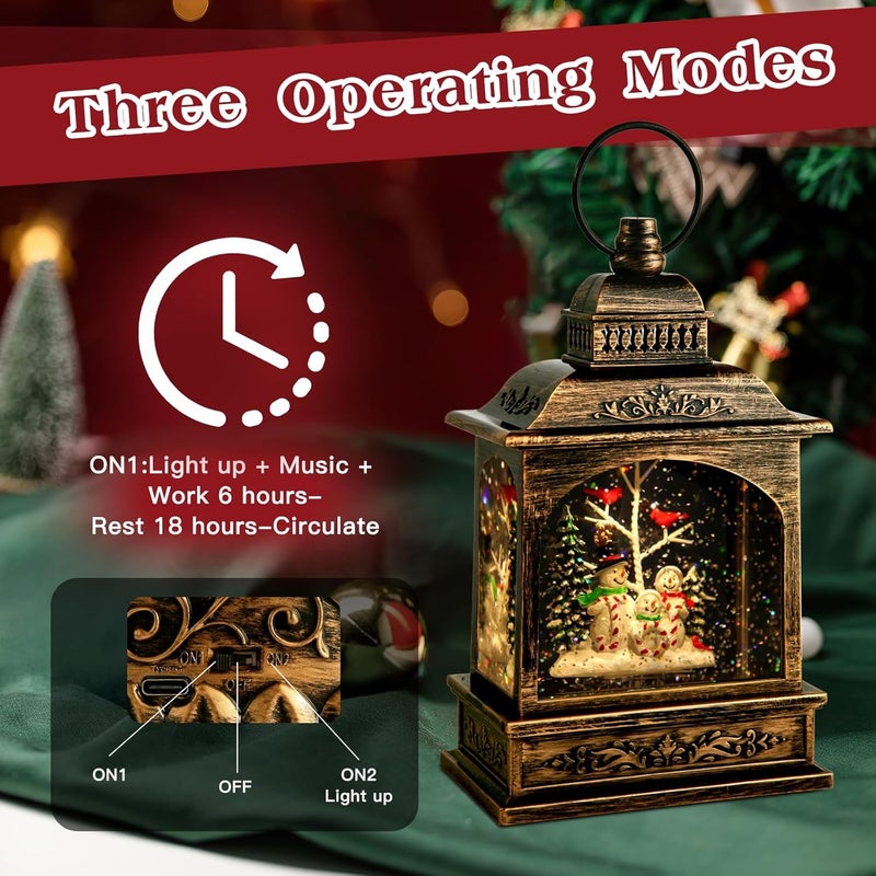 Aixuler Cardinal Snow Globe, Christmas Snowman Musical Snow Globe Lantern Lights with 6H Timer Battery & USB Powered, Retro Style Holiday Glitter Globe for Xmas Home Decoration Holiday Party Gifts - Image 5