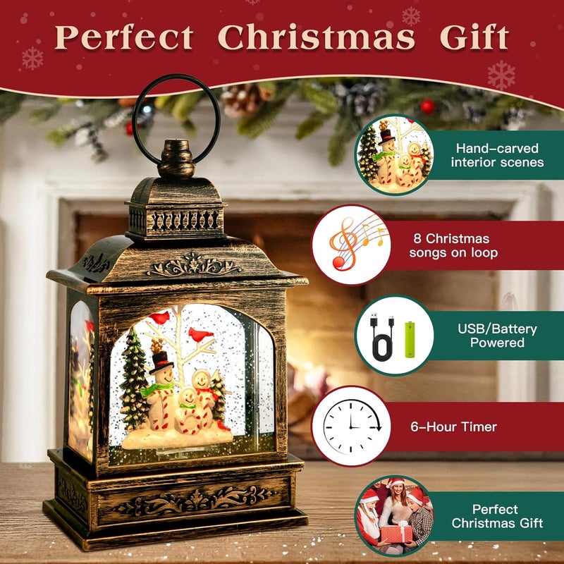 Aixuler Cardinal Snow Globe, Christmas Snowman Musical Snow Globe Lantern Lights with 6H Timer Battery & USB Powered, Retro Style Holiday Glitter Globe for Xmas Home Decoration Holiday Party Gifts - Image 2