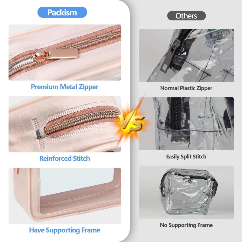 PACKISM Clear Makeup Bag 3 Pack Medium - Foldable TSA Approved Toiletry Bag Quart Size for Travel Bottles, Water Resistant Multipurpose Car Storage Organizer with Reinforced Seams, Pink - Image 5