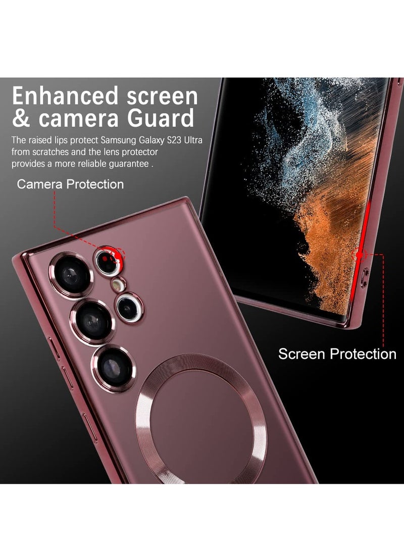 BORTONY Galaxy S23 Ultra Case Plating Magnetic Case with Screen Protector Magnetic Cover Clear Body Slim Fit Shockproof Magsafe for Samsung Galaxy S23 Ultra Cover 6.8 inch - Image 4
